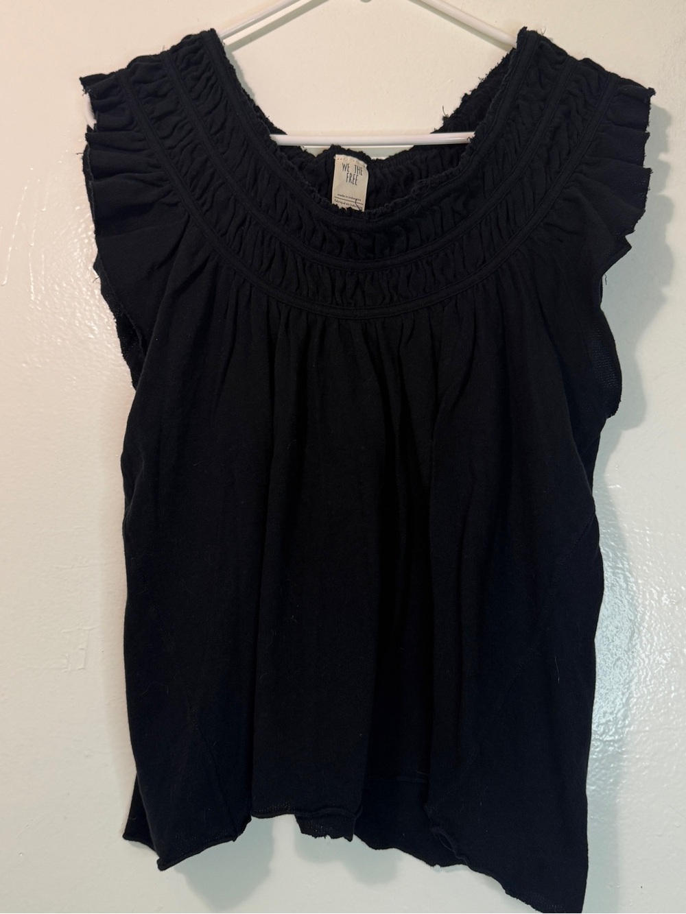 Free People We The Free Black Smocked Flutter Sleeve Boho Blouse